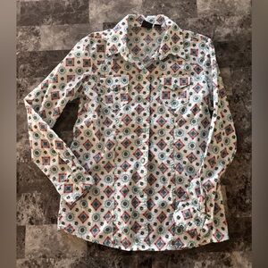 Cruel Girl White and Red Patterned Button Down Shirt